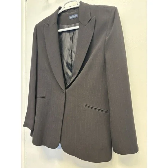 Ann Taylor Blazer Suit Jacket Women's Size M Black Pinstriped Offixe Corpcore - Picture 5 of 5
